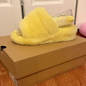 Size 5 Women’s UGG Yellow Fluffy Slingback Slides